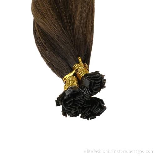 Wholesale high quality Double drawn Silky straight Remy human pre bonded hair extensions flat tip hair Flat bond extension